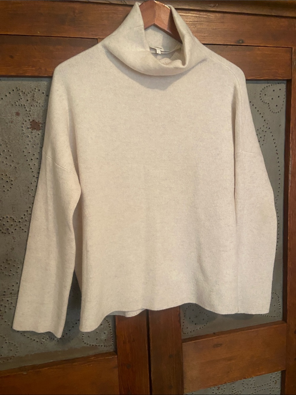 Vince Cream Wool & Cashmere Funnel Neck Sweater S
